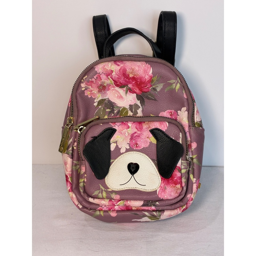 Betsey Johnson Mini Backpack Purple Floral Puppy Dog Bag Kitsch Kawaii Coquette - Picture 2 of 13